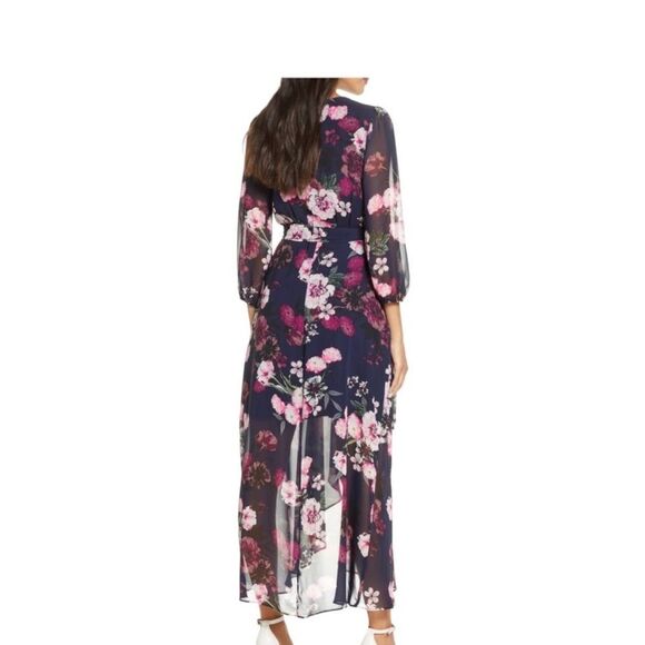 Eliza J Floral High Low Maxi Dress Navy Pink 4 NWT - Picture 3 of 11